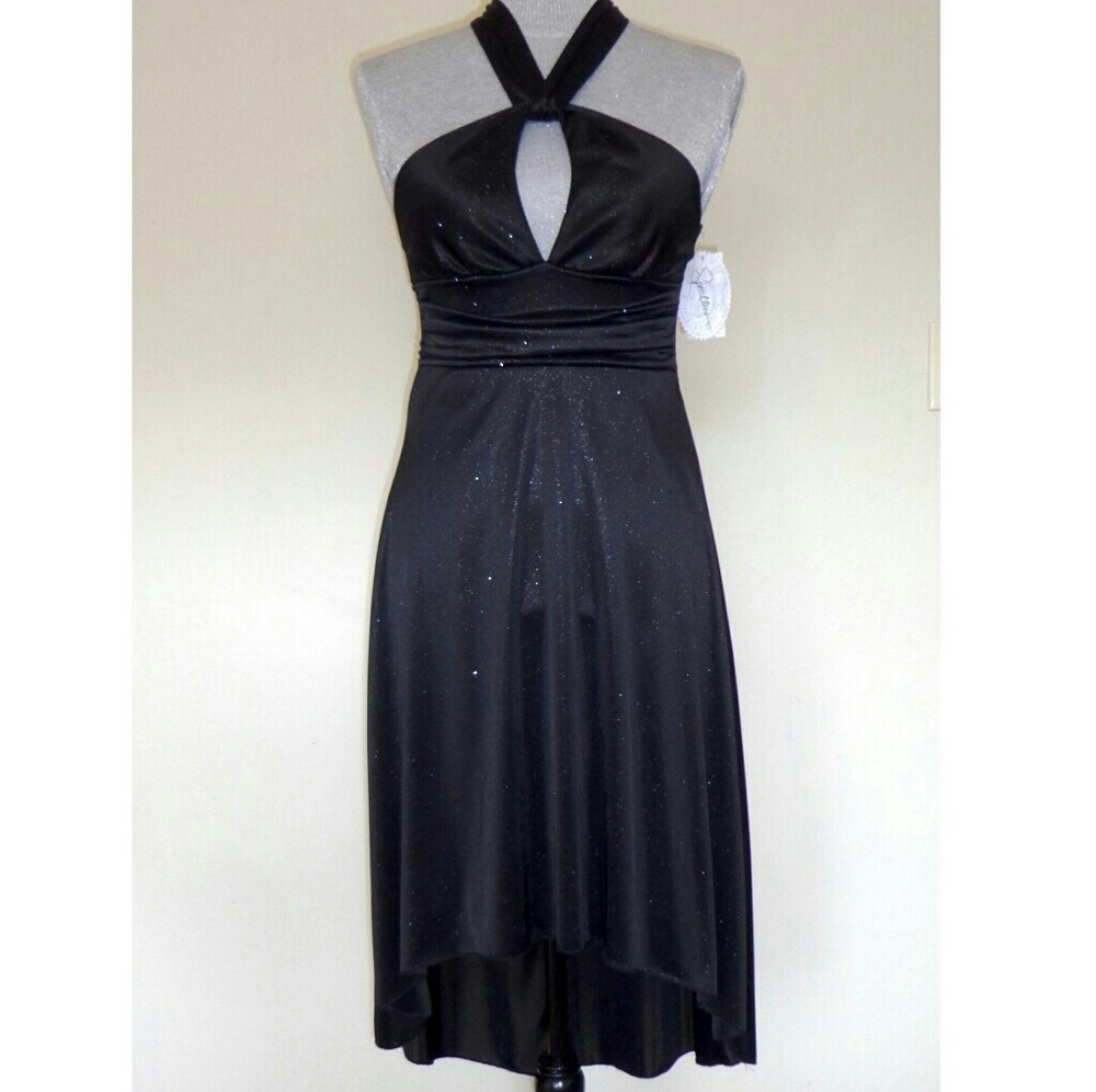 SPEECHLESS Black Sparkling New Halter Dress